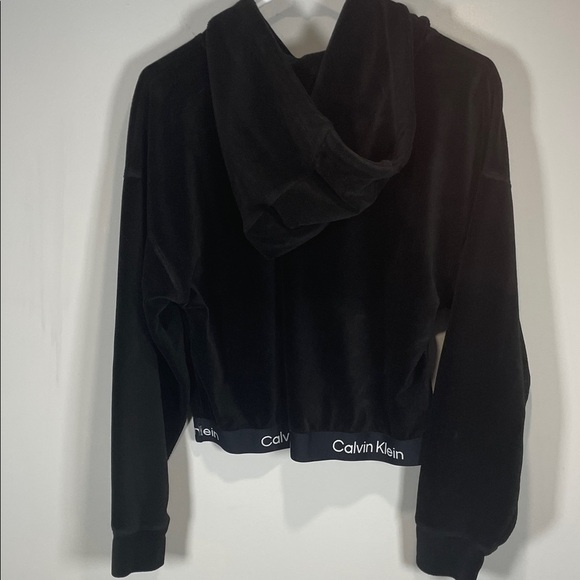 Calvin Klein Women's Black Velvet Performance Hoodie with Logo Hem - Picture 7 of 9